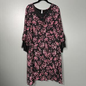 Xhilaration Black & Pink Boho Fairy Midi Shift Dress - 3X - Women's Plus Size